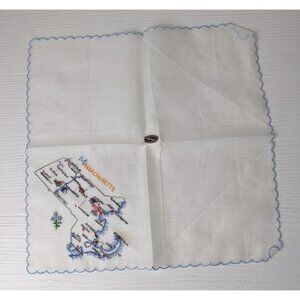 Vintage Handkerchief 1950’s Massachusetts Stitched Scalloped Edge 11.5” Square